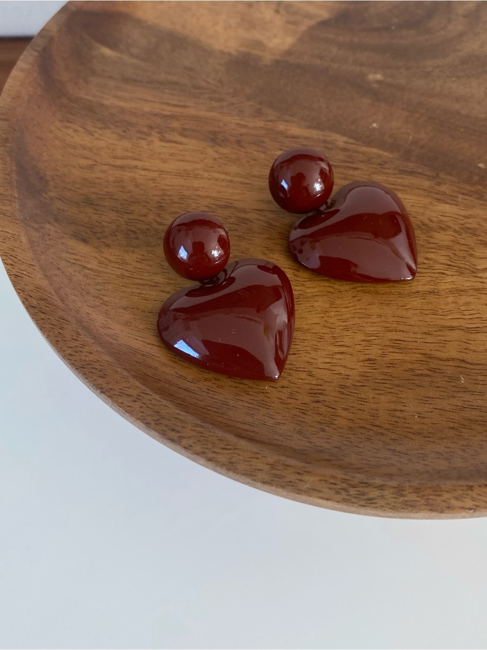 4/$15 Dangly Red Enameled Polished Heart Drop Earrings